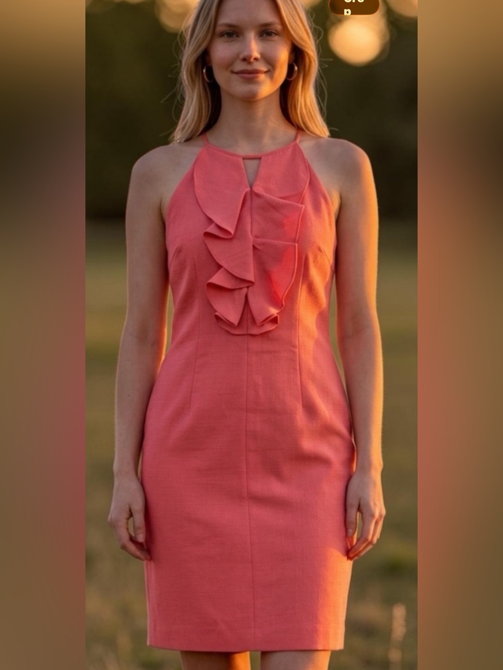 Alex Marie Coral Colored Halter Sheath Dress